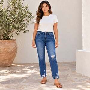 Vervet Jeans WMNS 27 Blue Faded Wash Frayed Ankle Hem Distressed Streetwear
